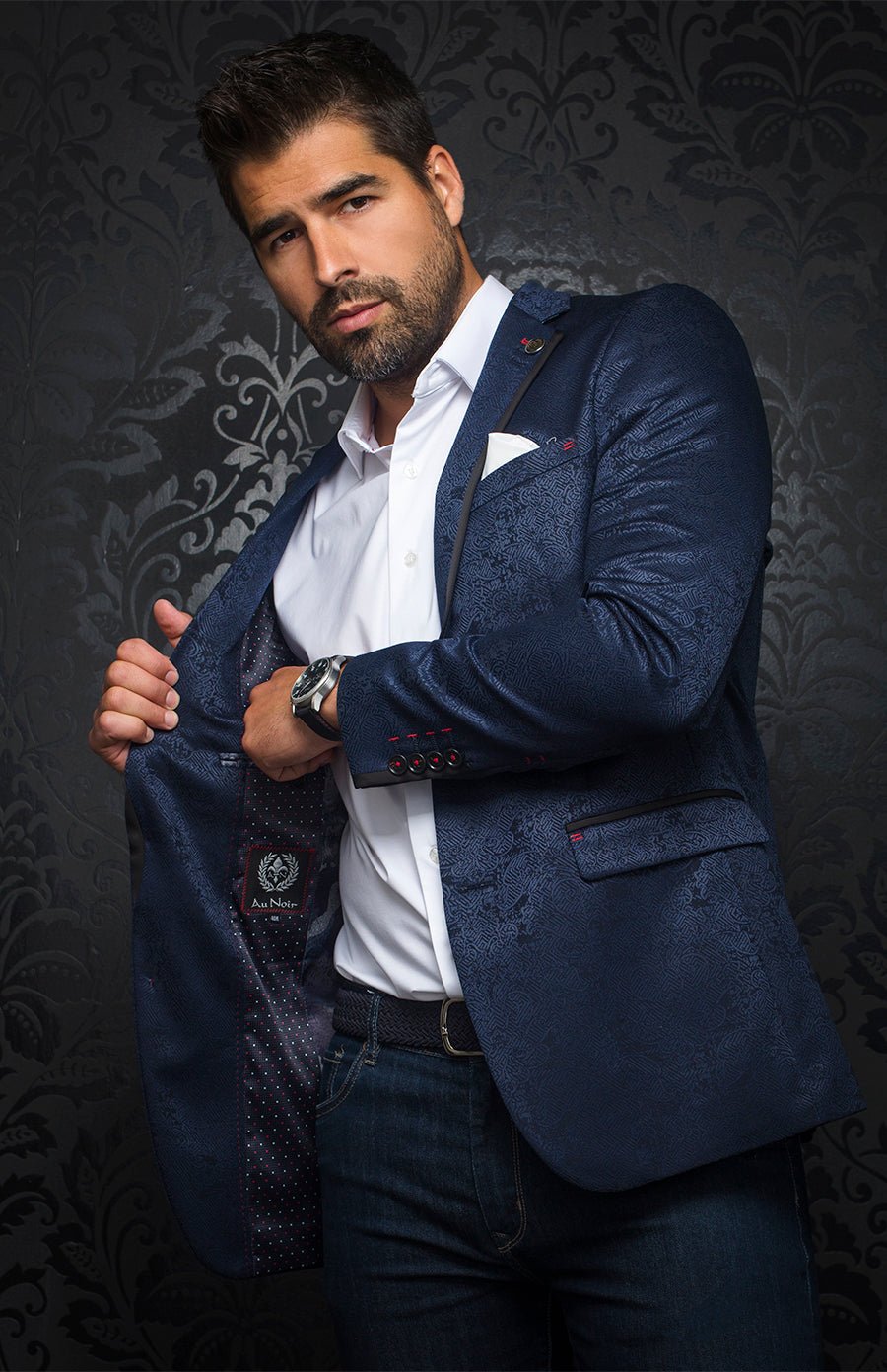 Blazer | WILLIAM jacquard, navy - AU NOIR