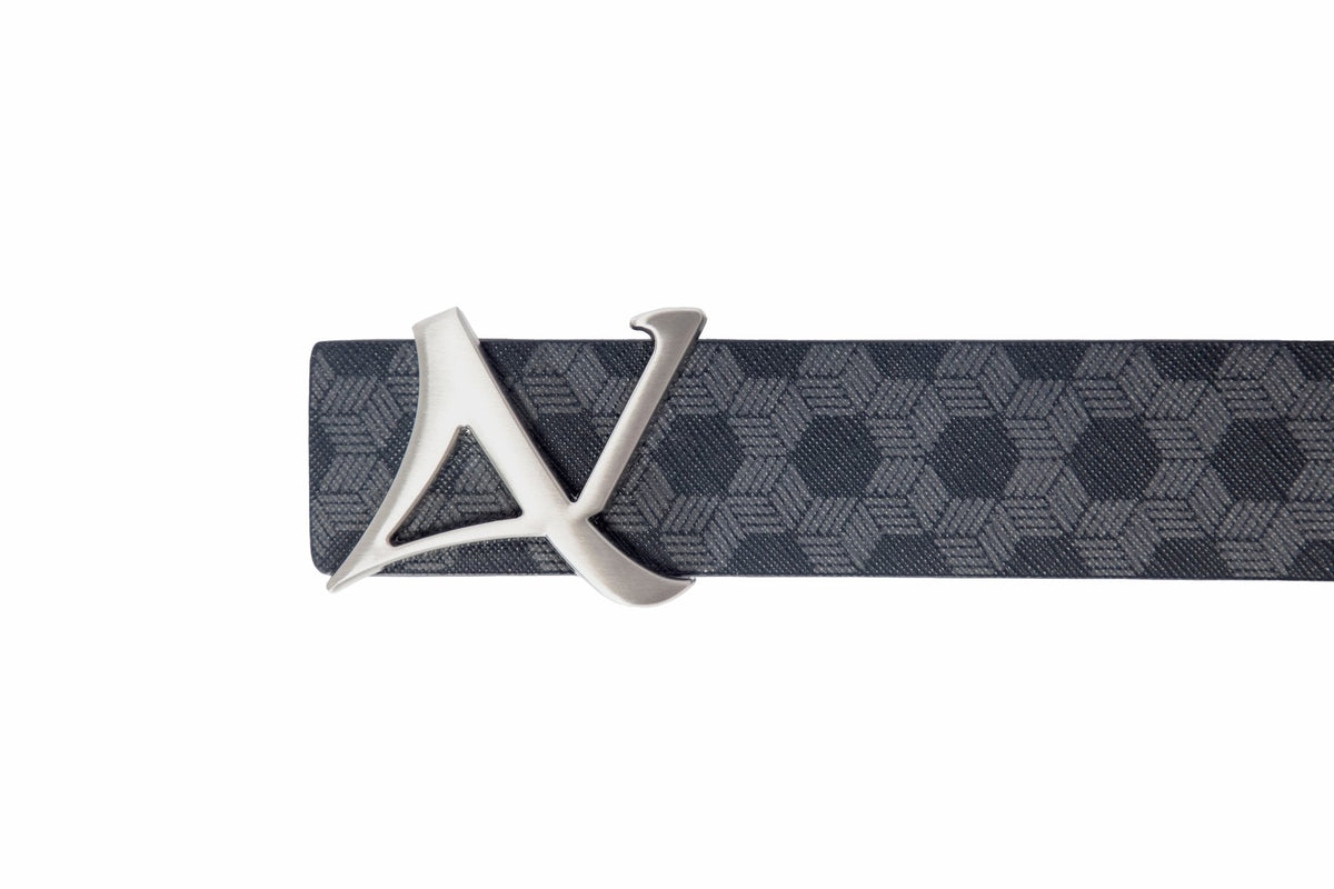CEINTURE RÉVERSIBLE | SHELBY BRUSHED NICKLE, navy - AU NOIR