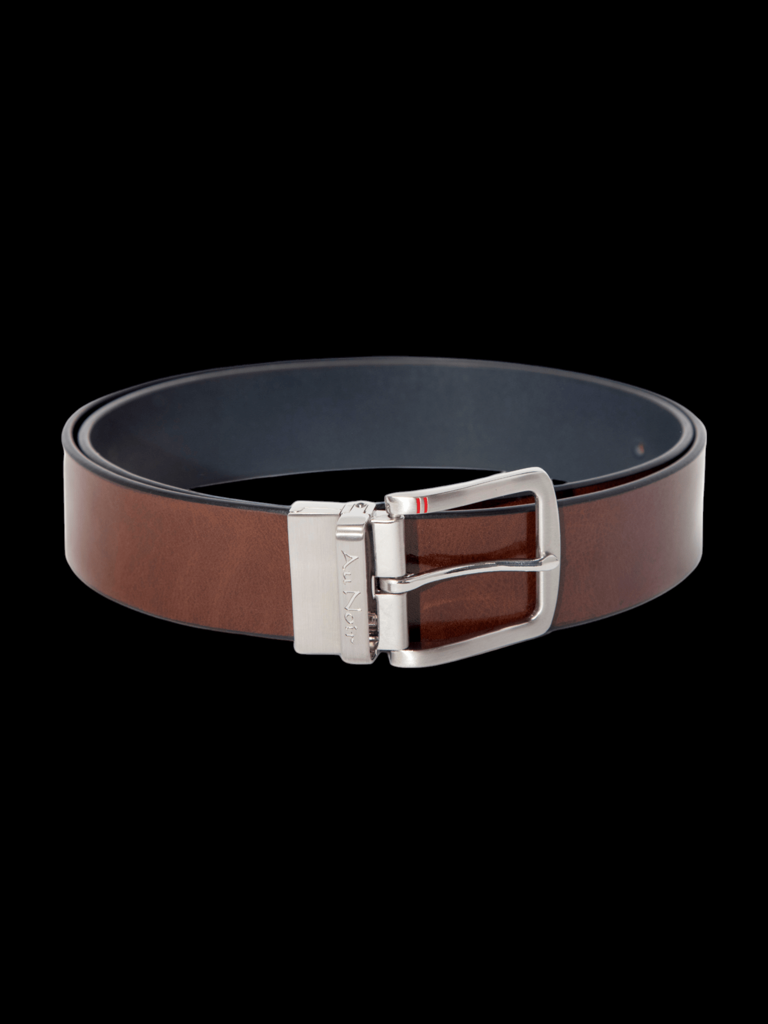 CEINTURE RÉVERSIBLE | STRAUSS BRUSHED NICKLE, tan - navy - AU NOIR