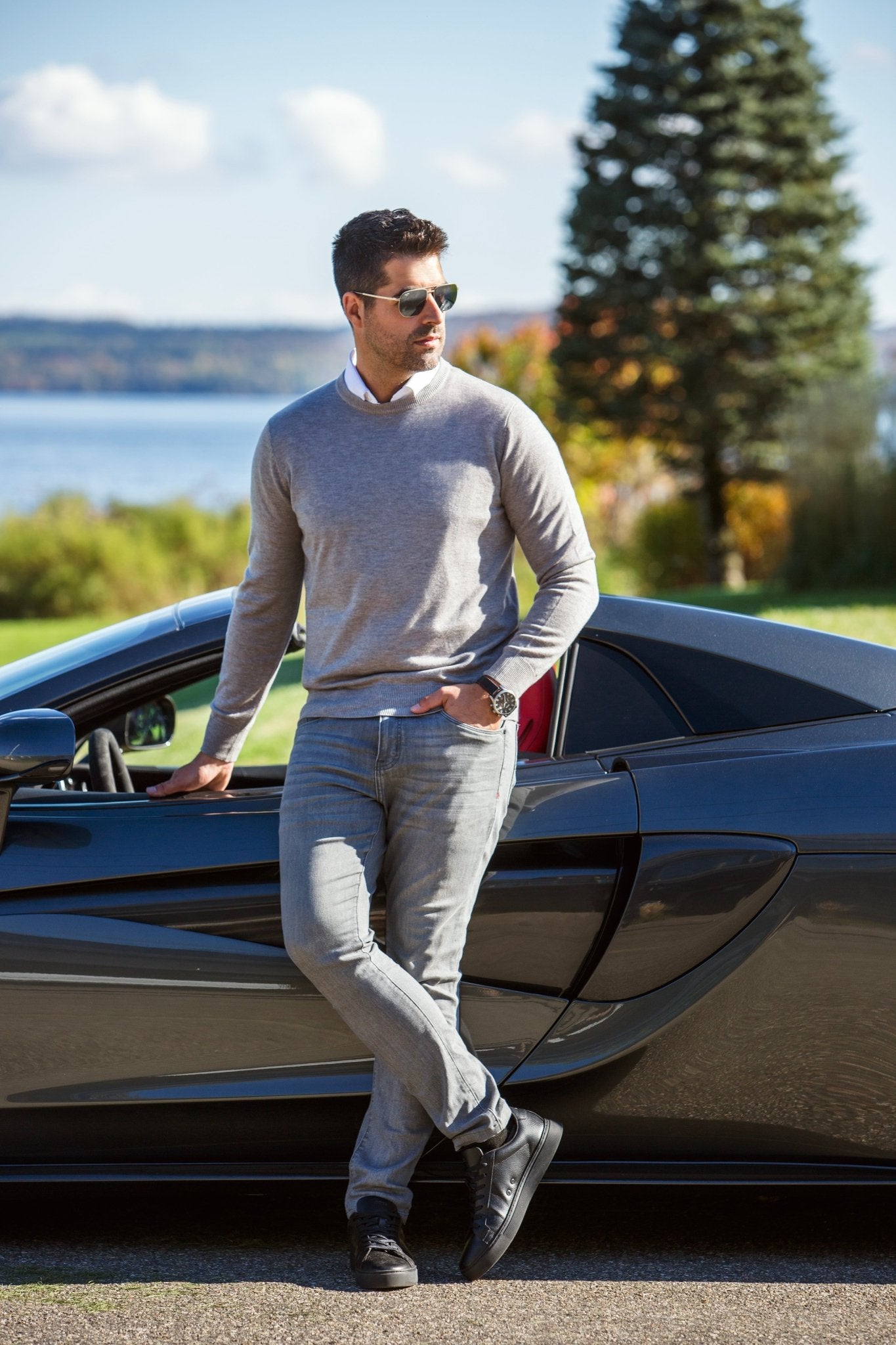 CHANDAIL EN LAINE MÉRINOS | MARINI, med grey - AU NOIR