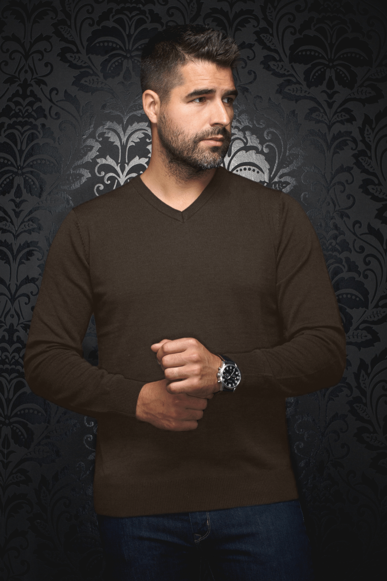 CHANDAIL EN LAINE MÉRINOS | SAXONY, brown - AU NOIR