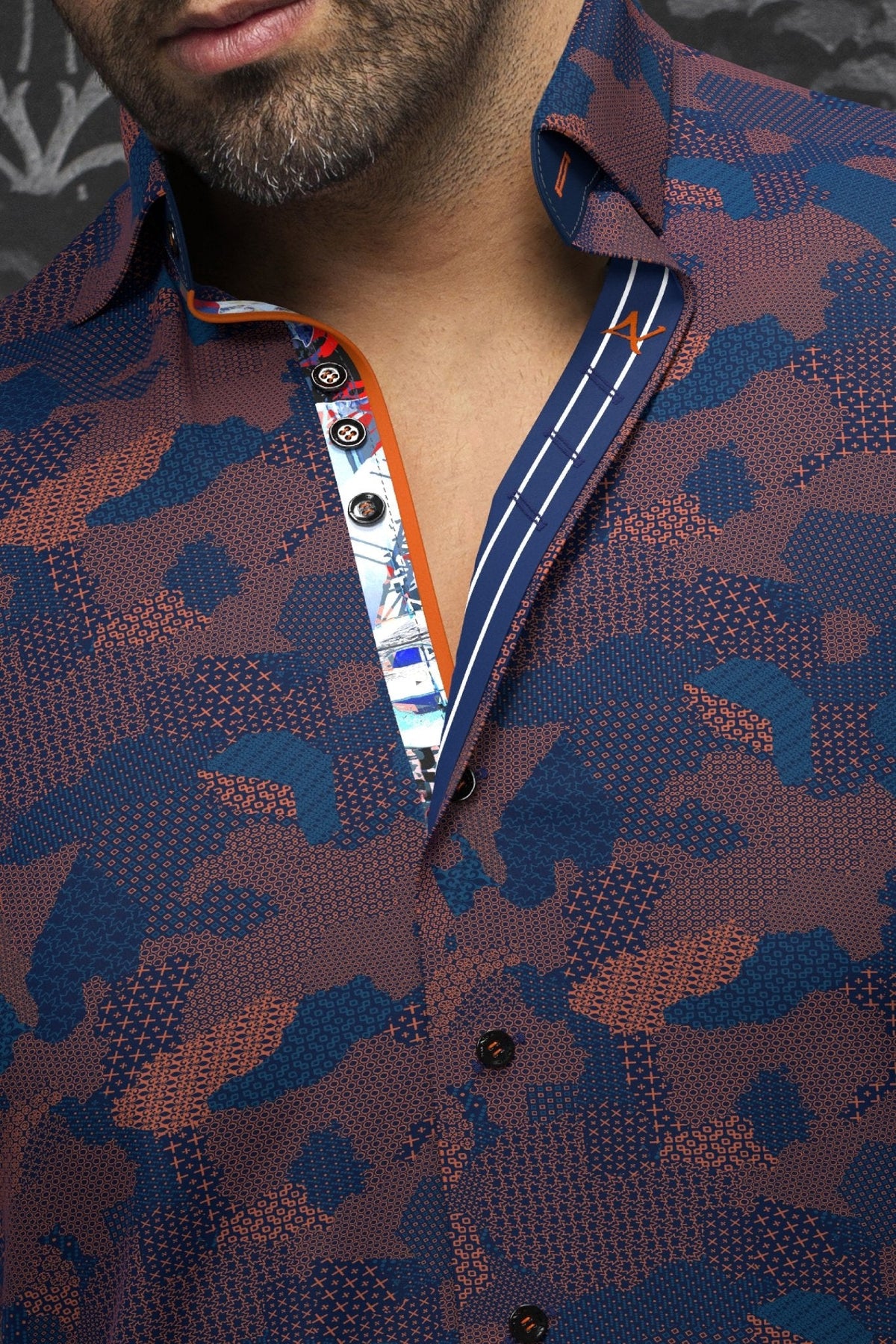CHEMISE | ABRAHAM, Navy Orange - AU NOIR