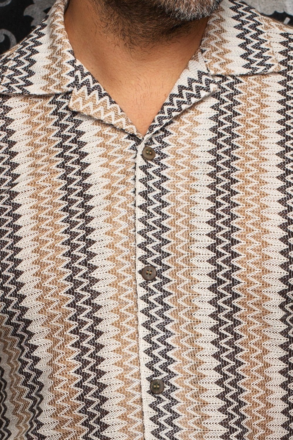 CHEMISE MANCHES COURTES COL OUVERT | RAJ - T, Brown Grey - AU NOIR