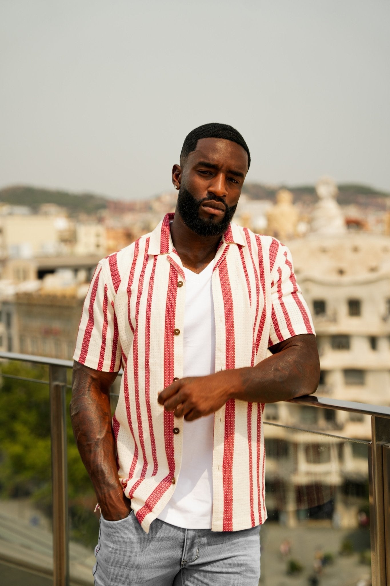 CHEMISE MANCHES COURTES COL OUVERT | RAJ - T, Stone Cabermet - AU NOIR