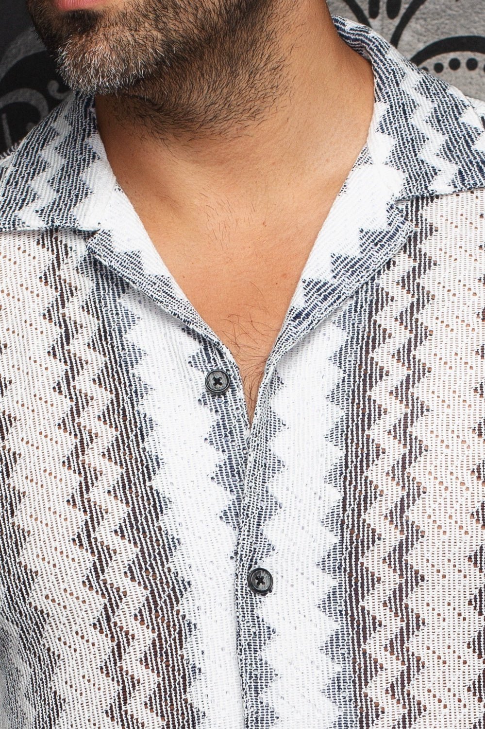 CHEMISE MANCHES COURTES COL OUVERT | RAJ - T, White Navy - AU NOIR