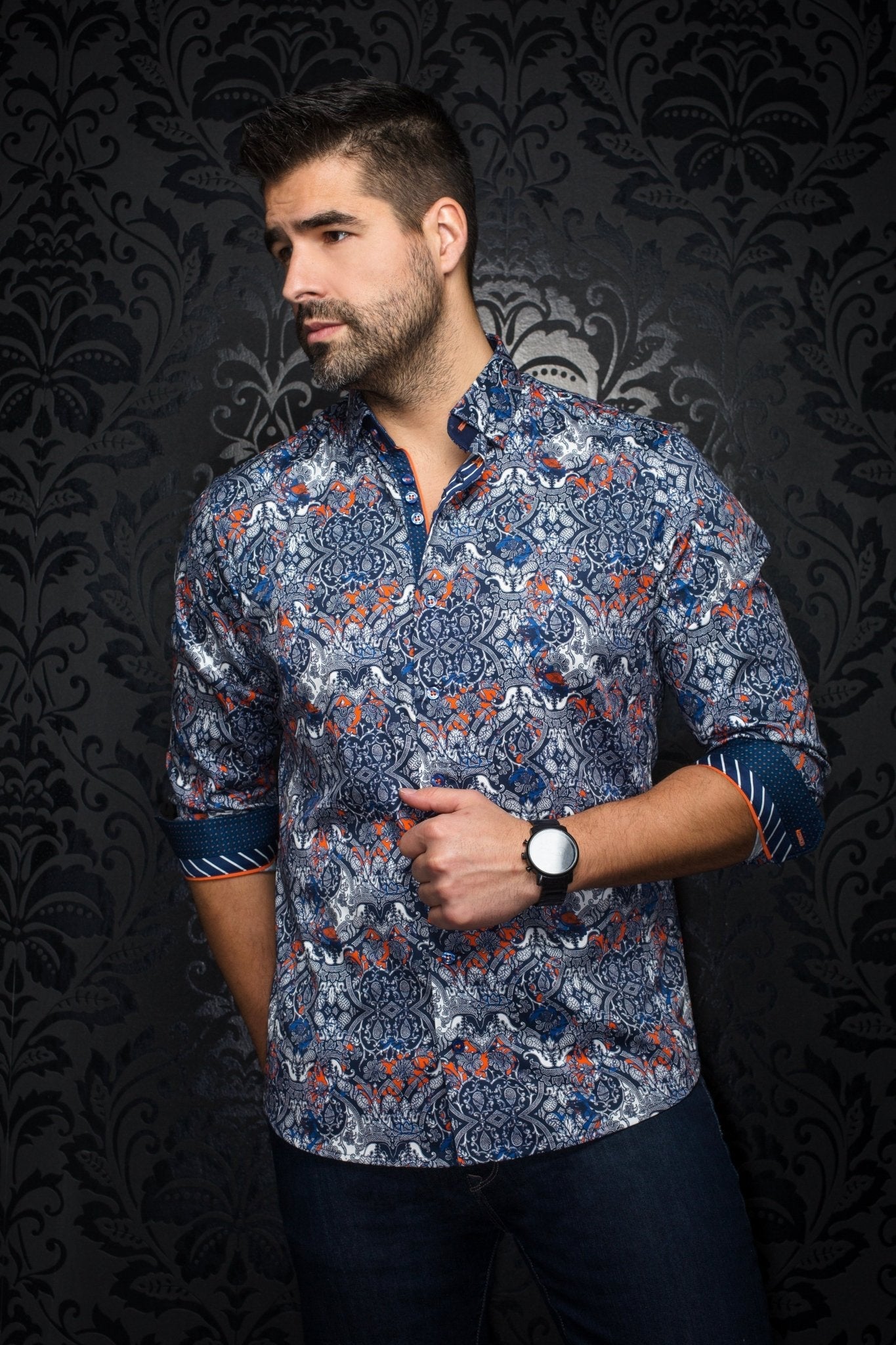 CHEMISE | MURATO, Navy Orange - AU NOIR