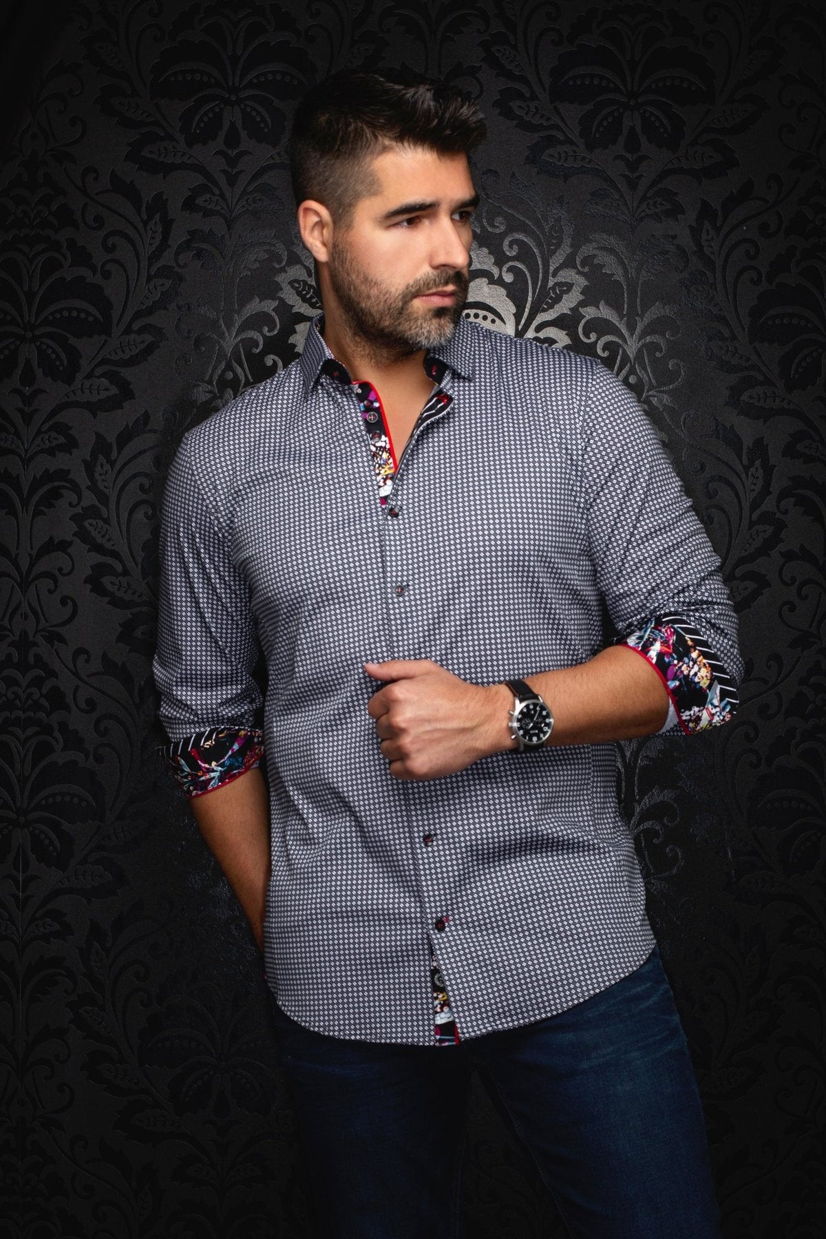CHEMISE | POLGAR, Grey White - AU NOIR