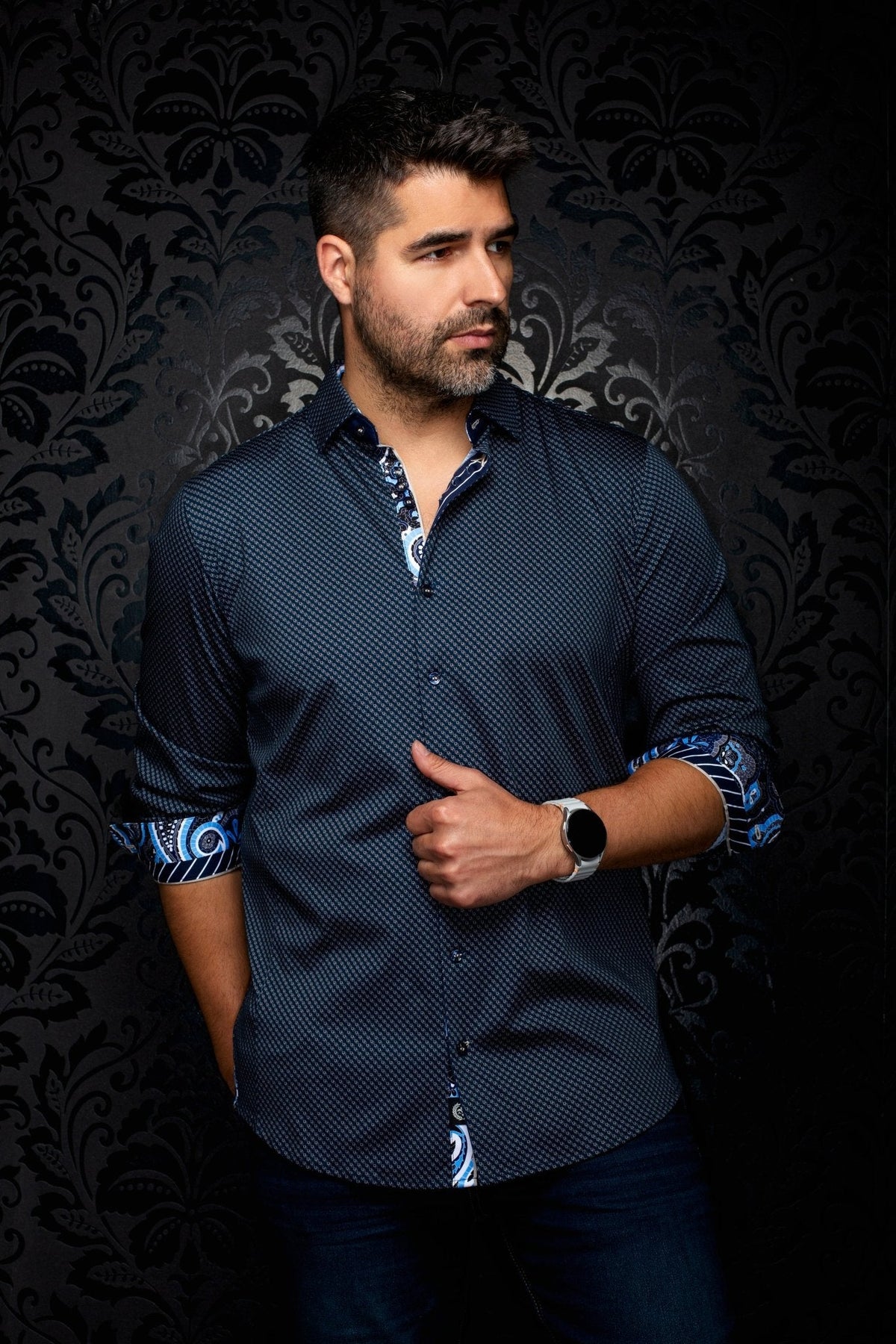 CHEMISE | SANLUCA, Navy Tobacco - AU NOIR