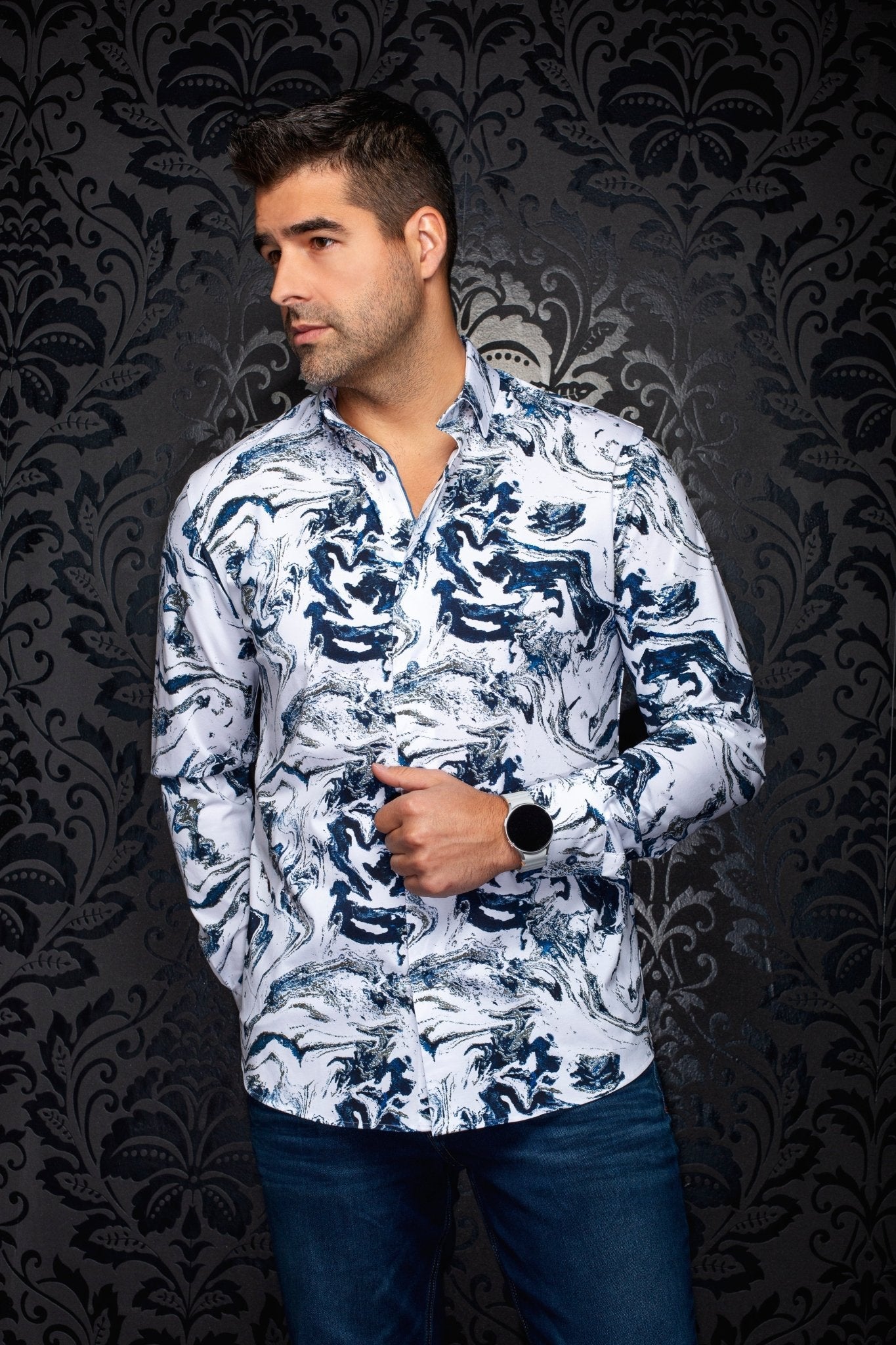 CHEMISE | THOMAS, White blue - AU NOIR