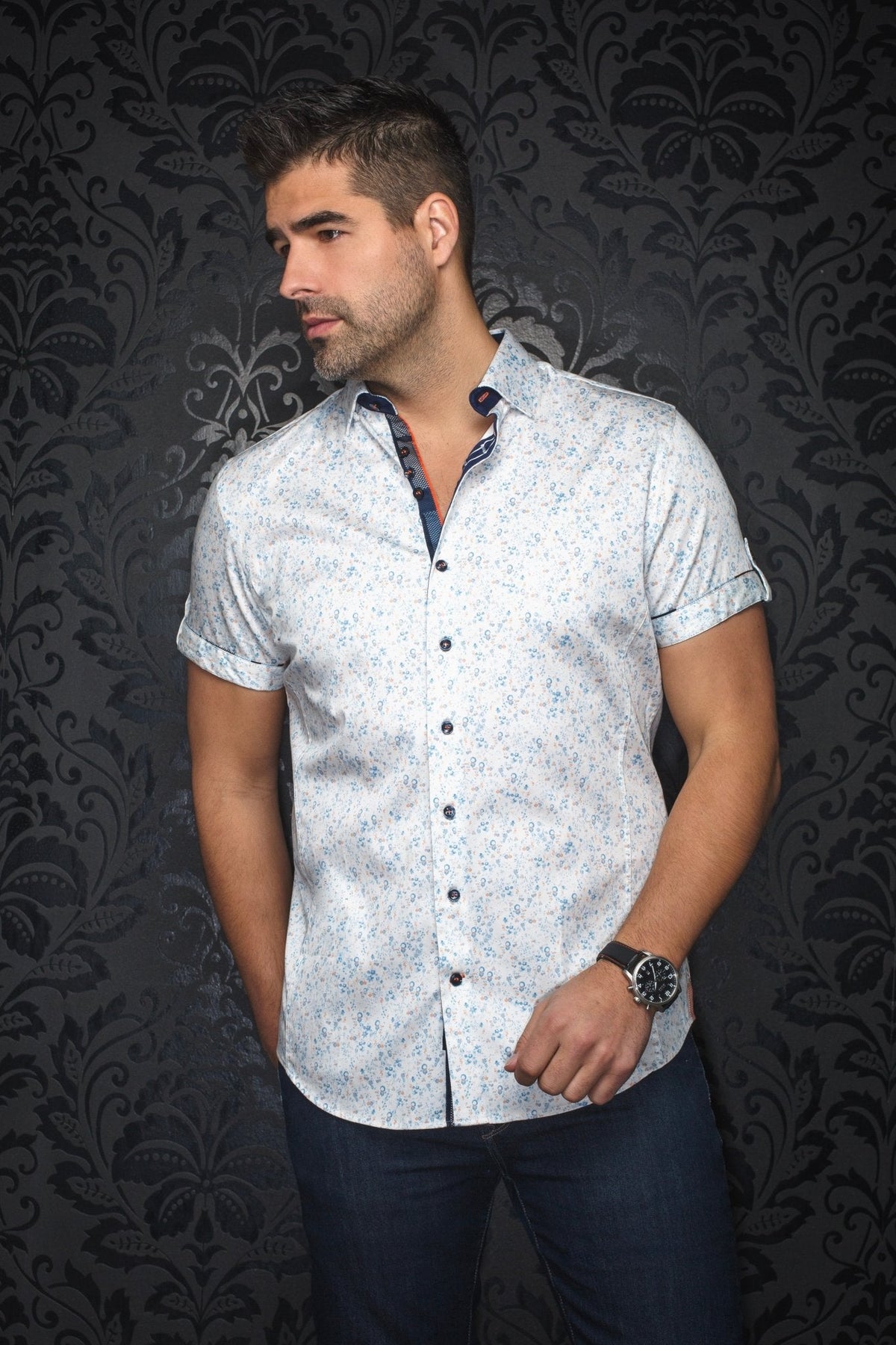 Manches Courtes | ALFIERI, White Blue - AU NOIR