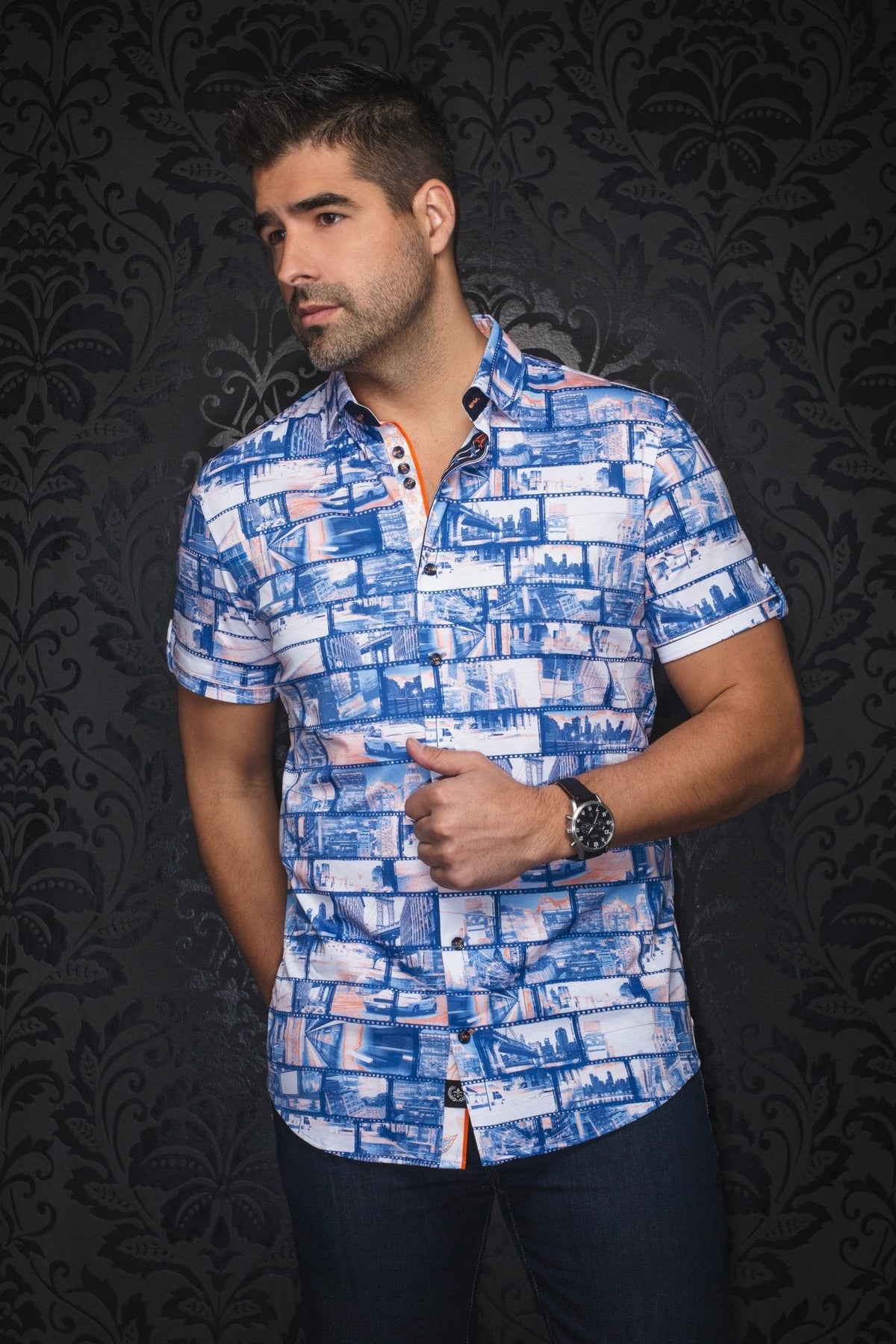 MANCHES COURTES EXTENSIBLE | MEDFORD, Blue Orange - AU NOIR