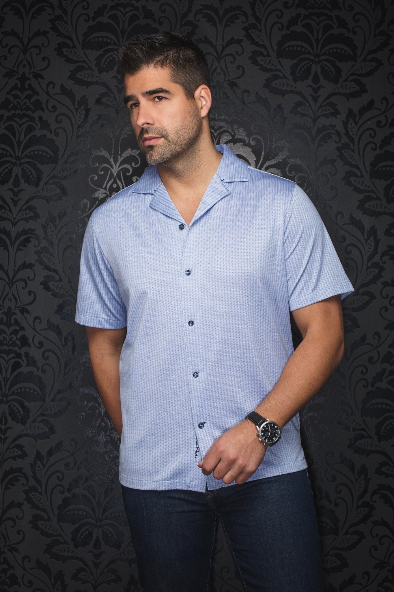 Manches Courtes Flat Collar | WAIKIKI, Light Blue - AU NOIR