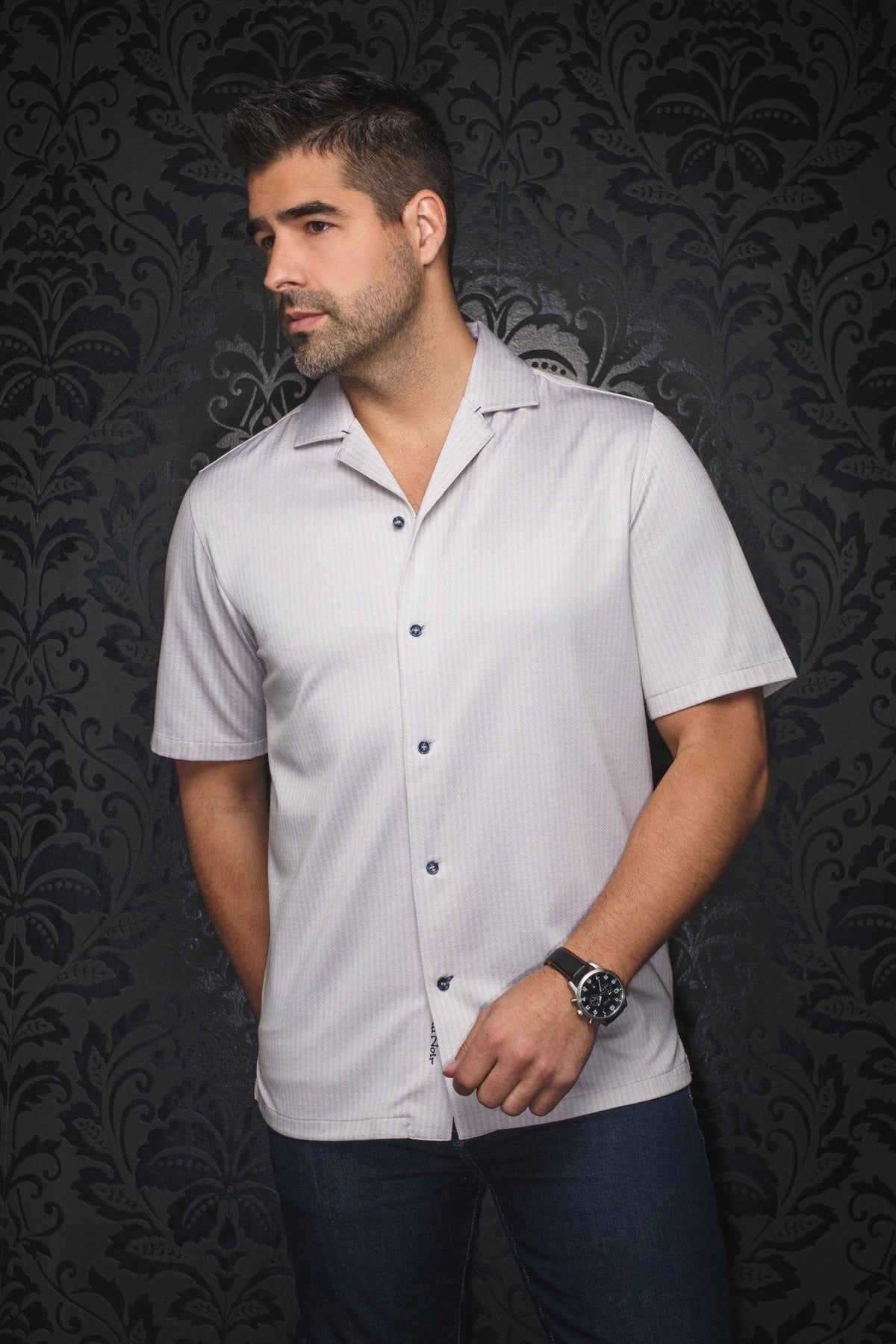 Manches Courtes Flat Collar | WAIKIKI, Stone - AU NOIR