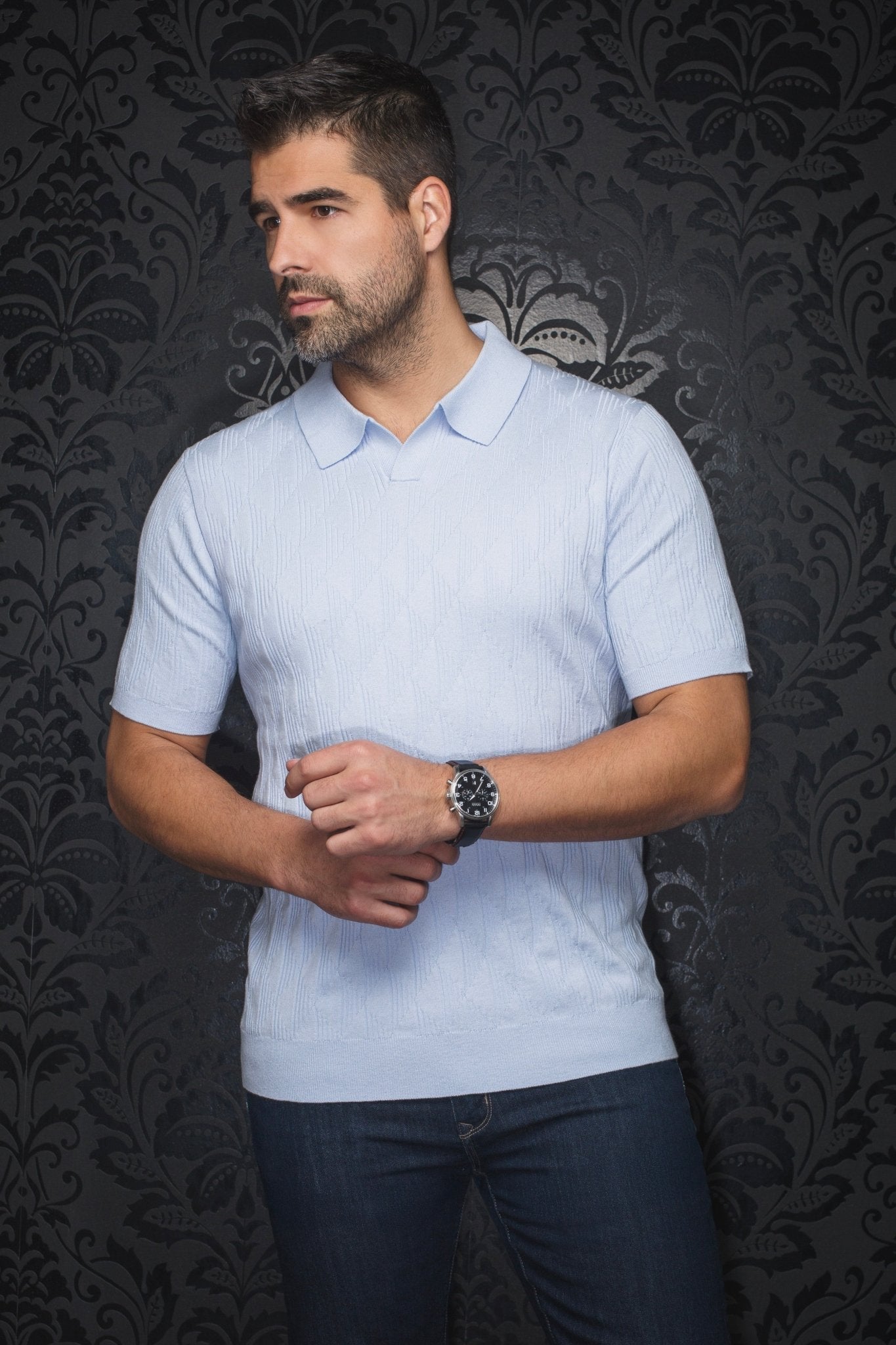 POLO LAINE DE MÉRINOS | LOWICK, Light Blue - AU NOIR