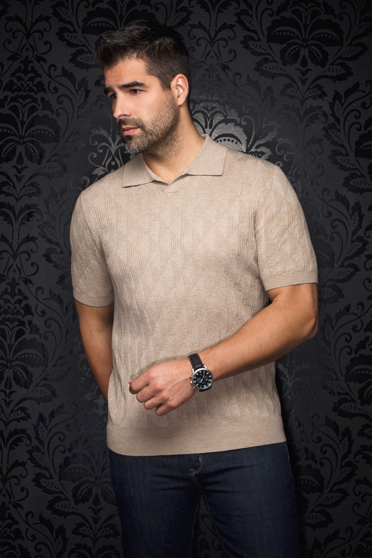 POLO LAINE DE MÉRINOS | LOWICK, Stone - AU NOIR