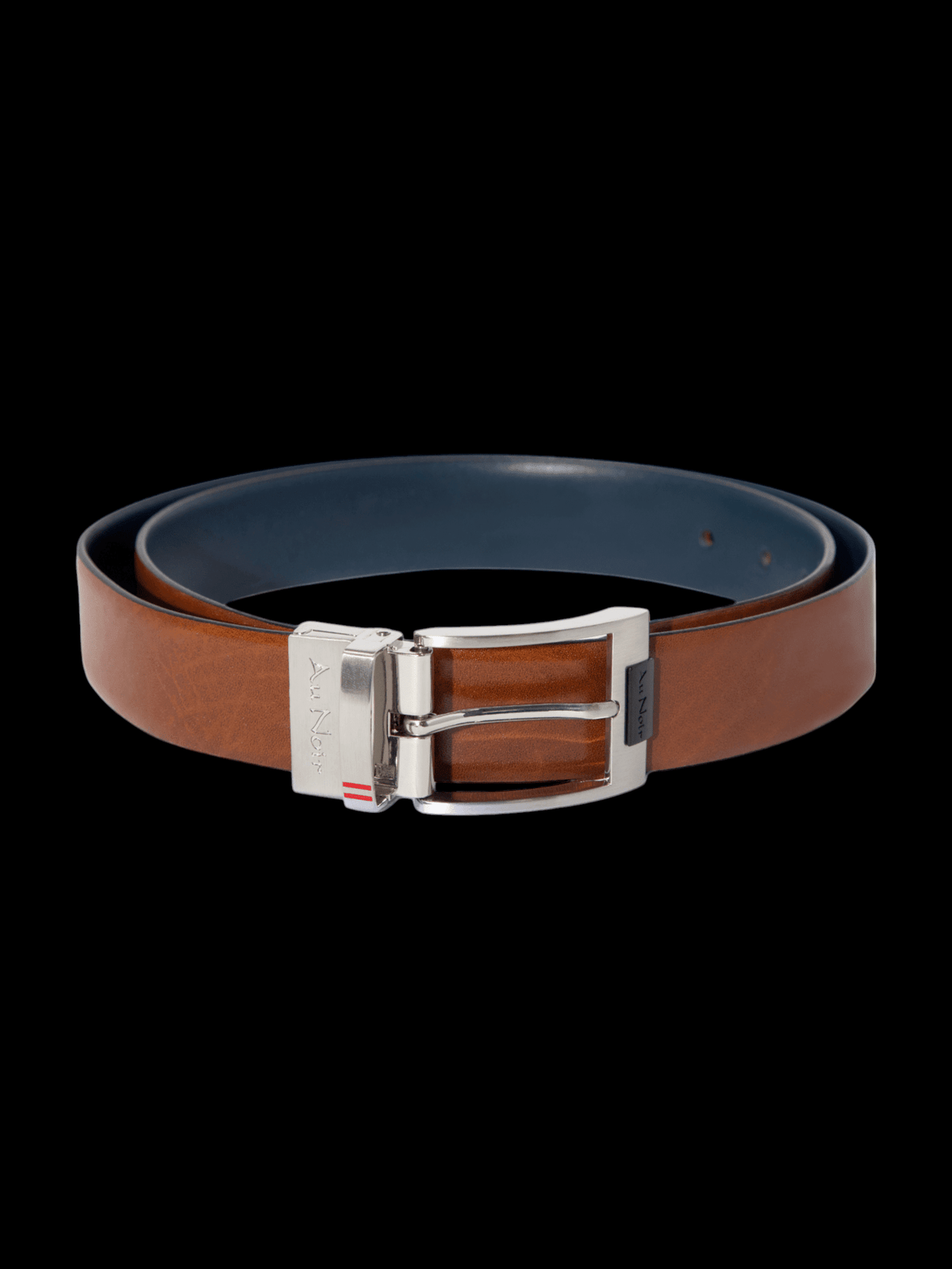 CEINTURE RÉVERSIBLE | DESOTO BRUSHED NICKLE, tan-navy - AU NOIR