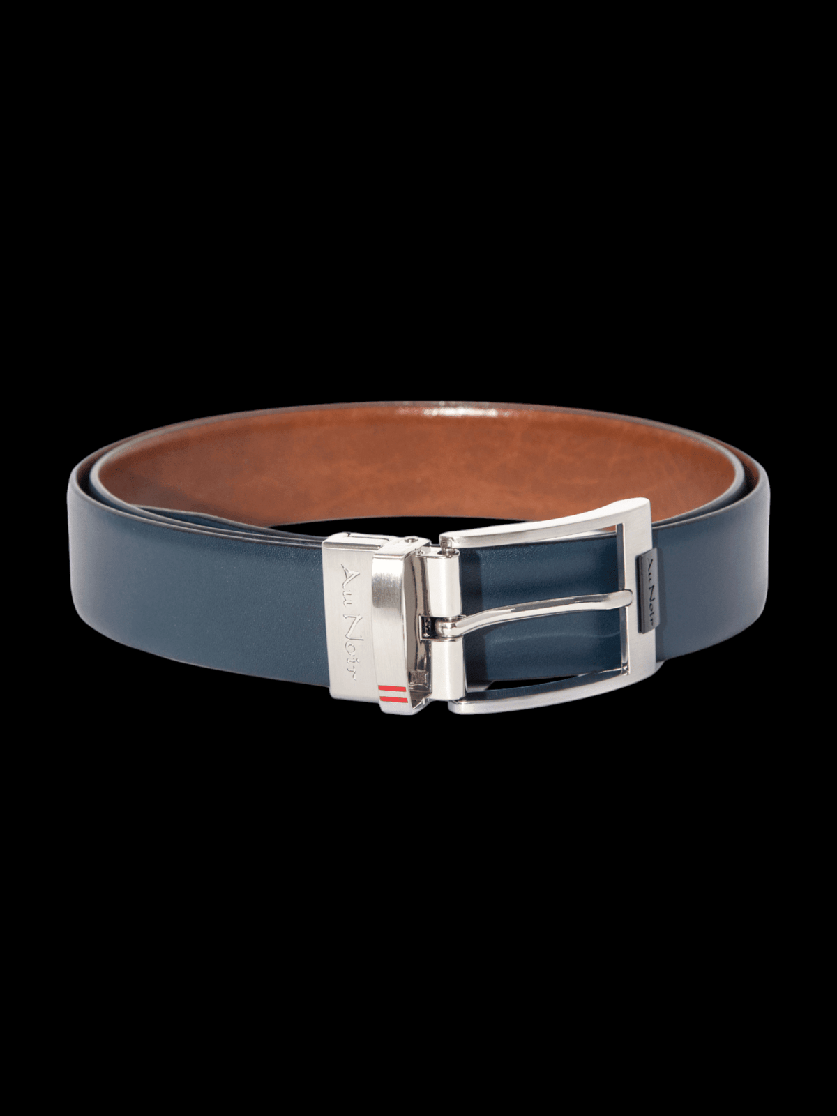 CEINTURE RÉVERSIBLE | DESOTO BRUSHED NICKLE, tan-navy - AU NOIR