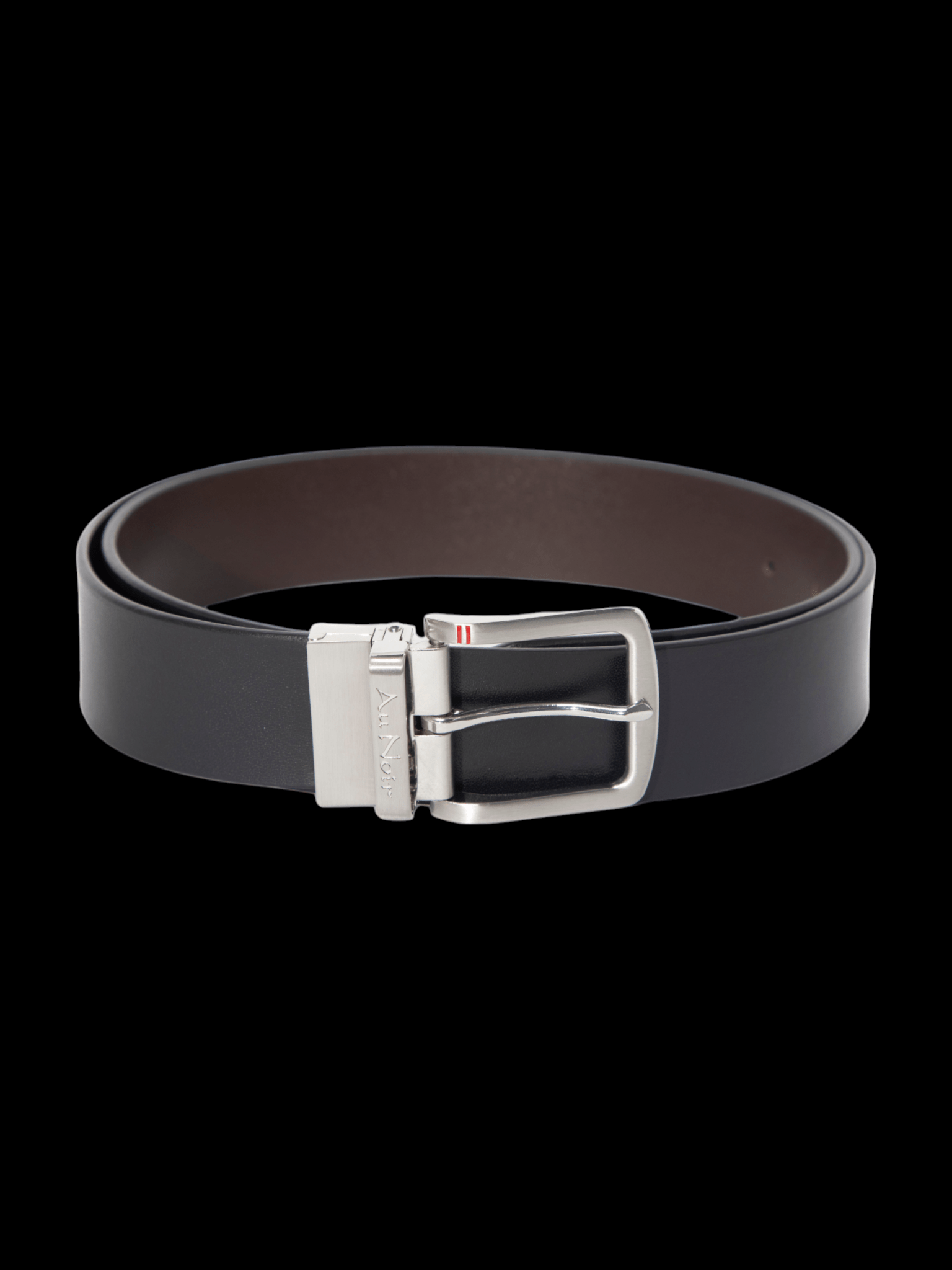 CEINTURE RÉVERSIBLE | STRAUSS BRUSHED NICKLE, noir - brun - AU NOIR
