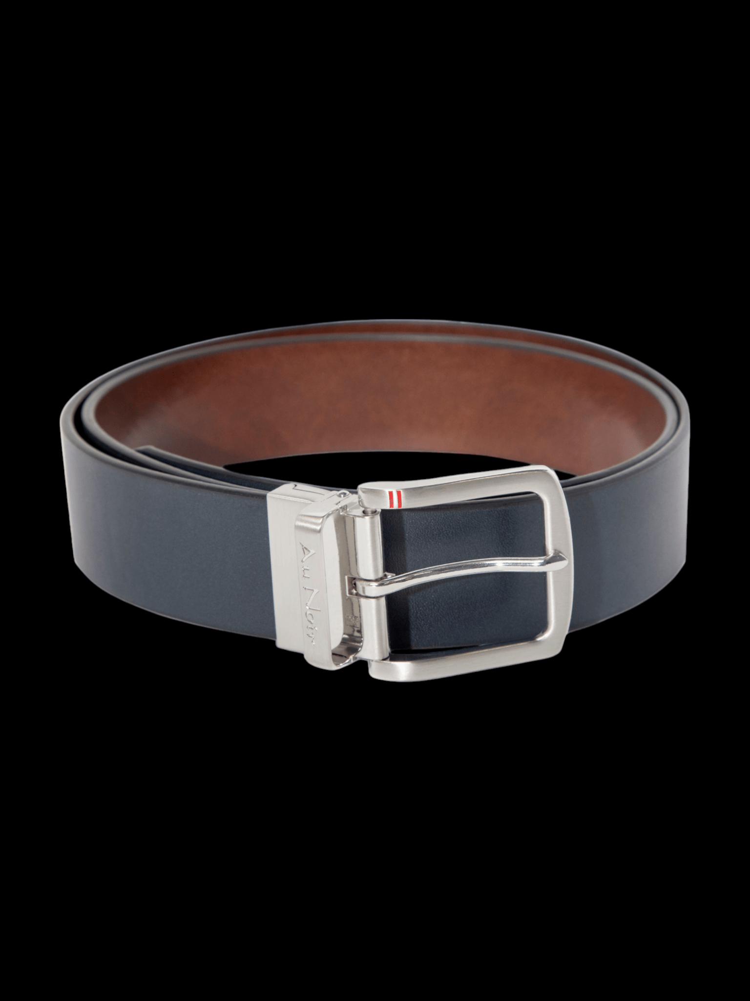 CEINTURE RÉVERSIBLE | STRAUSS BRUSHED NICKLE, tan - navy - AU NOIR