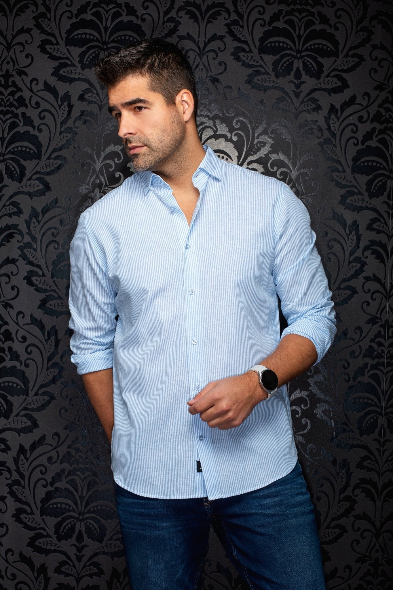 CHEMISE EN LIN | BERNAL, Blue - AU NOIR