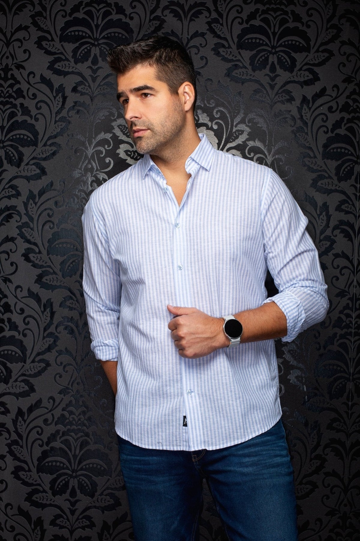 CHEMISE EN LIN | MENDELSOHN, Blue - AU NOIR