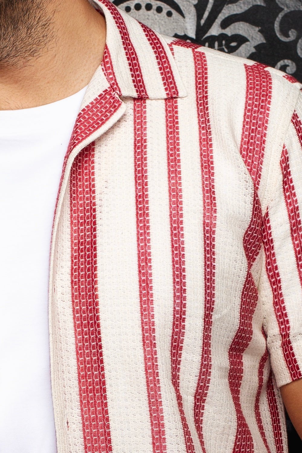 CHEMISE MANCHES COURTES COL OUVERT | RAJ - T, Stone Cabermet - AU NOIR