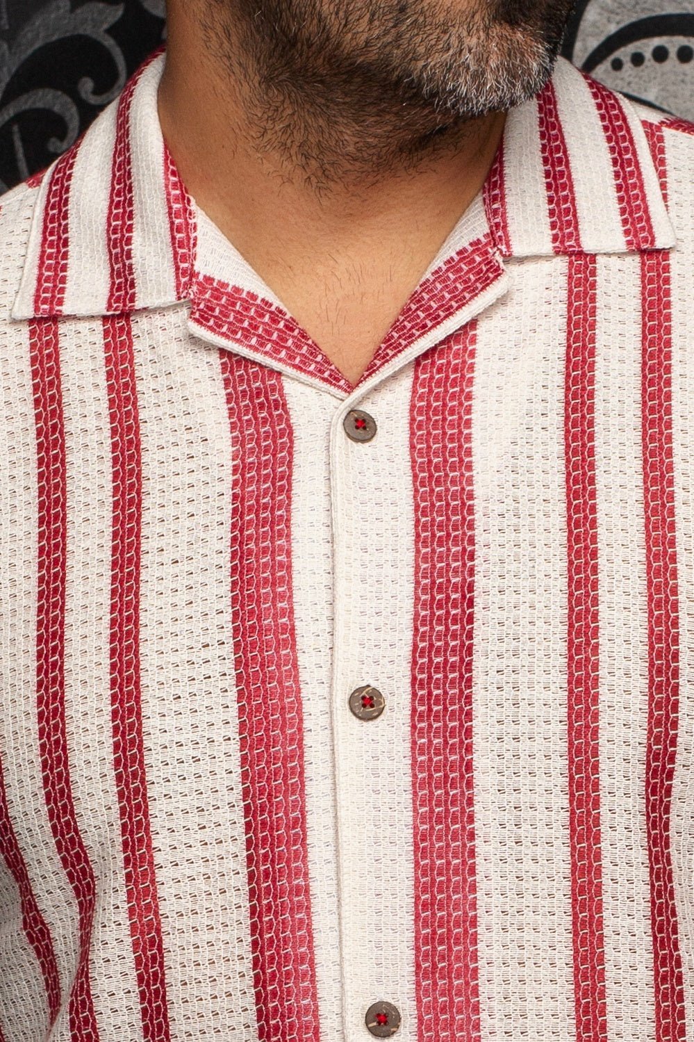 CHEMISE MANCHES COURTES COL OUVERT | RAJ - T, Stone Cabermet - AU NOIR