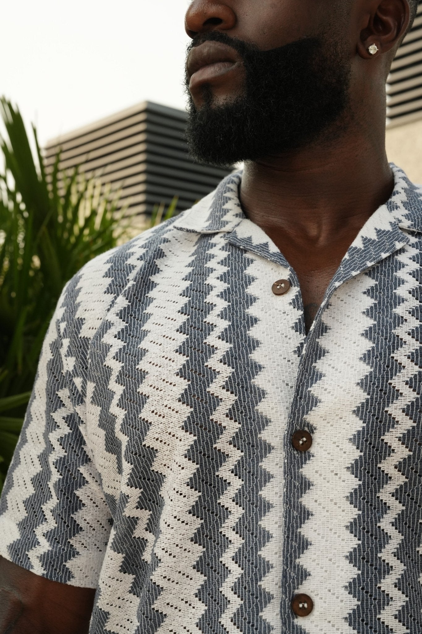 CHEMISE MANCHES COURTES COL OUVERT | RAJ - T, White Navy - AU NOIR