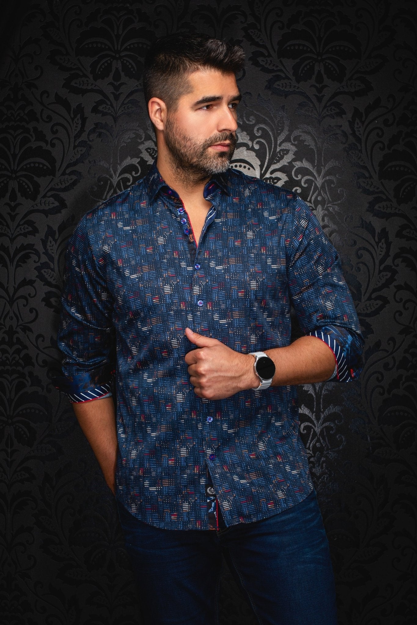 CHEMISE | METROPOLIS, Navy Red - AU NOIR