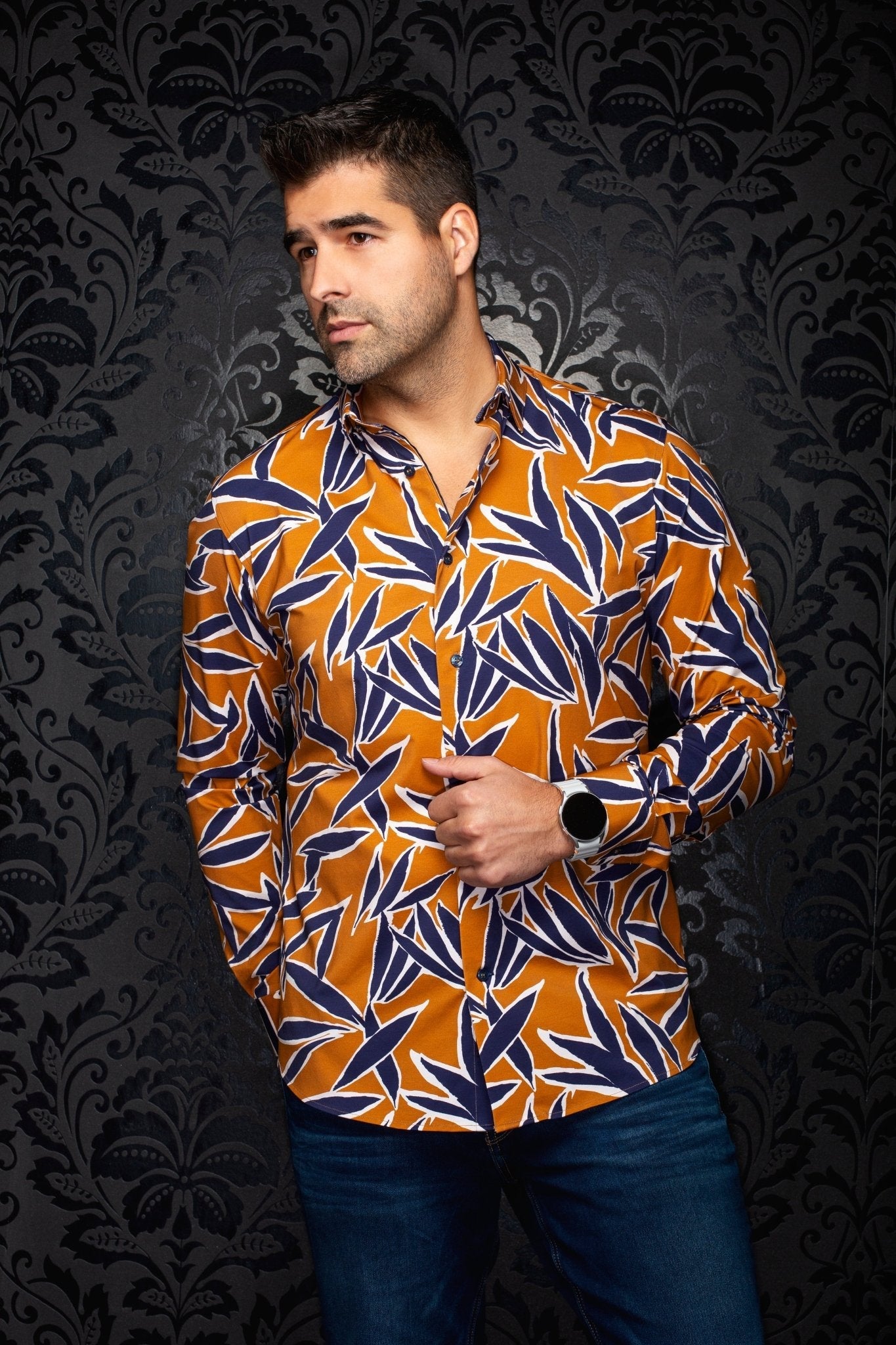 CHEMISE | TYLER, Tobacco Navy - AU NOIR