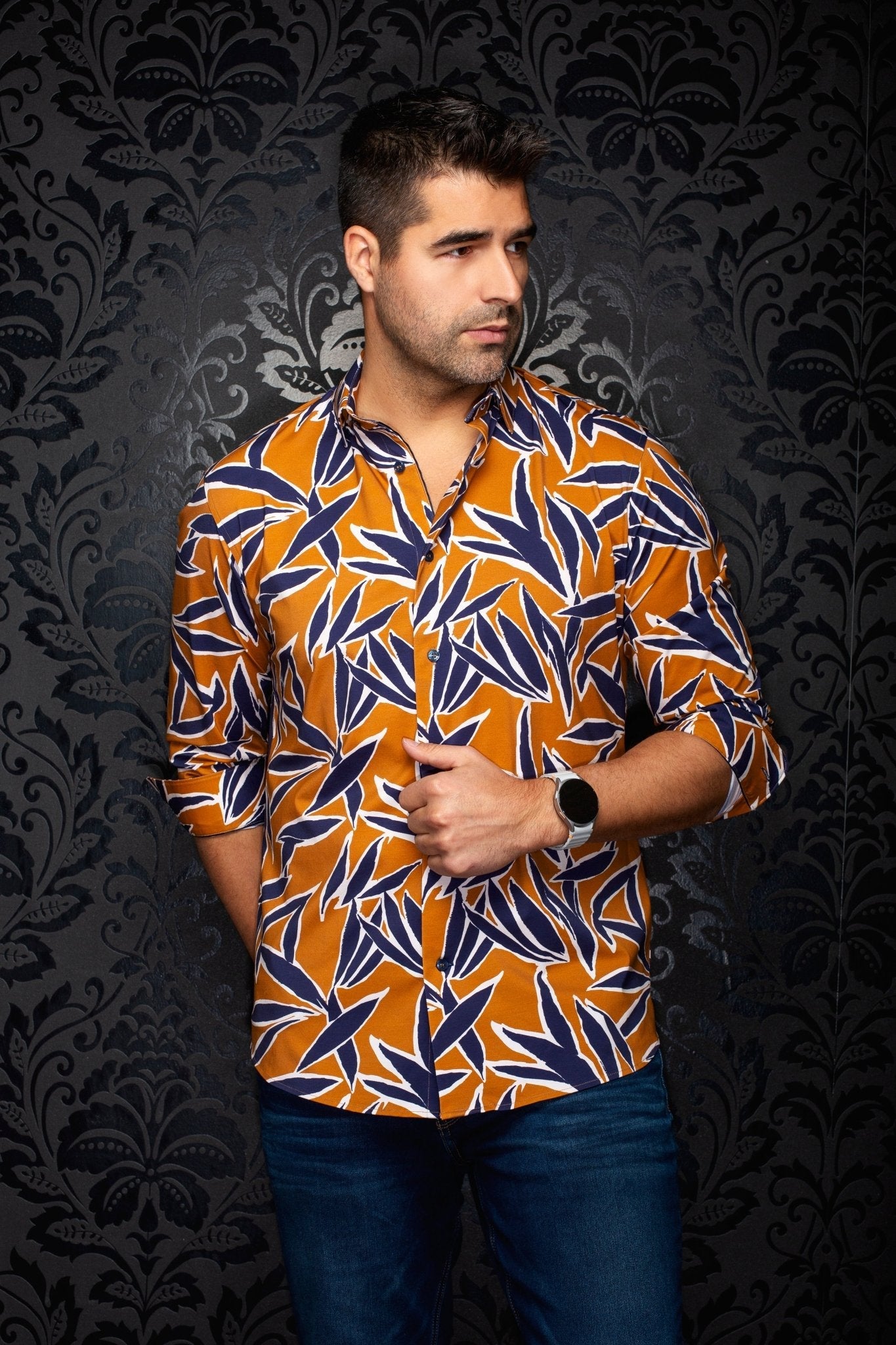 CHEMISE | TYLER, Tobacco Navy - AU NOIR