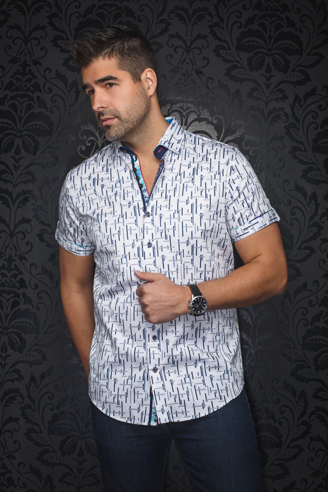 Manches Courtes | COLTON, White Blue - AU NOIR