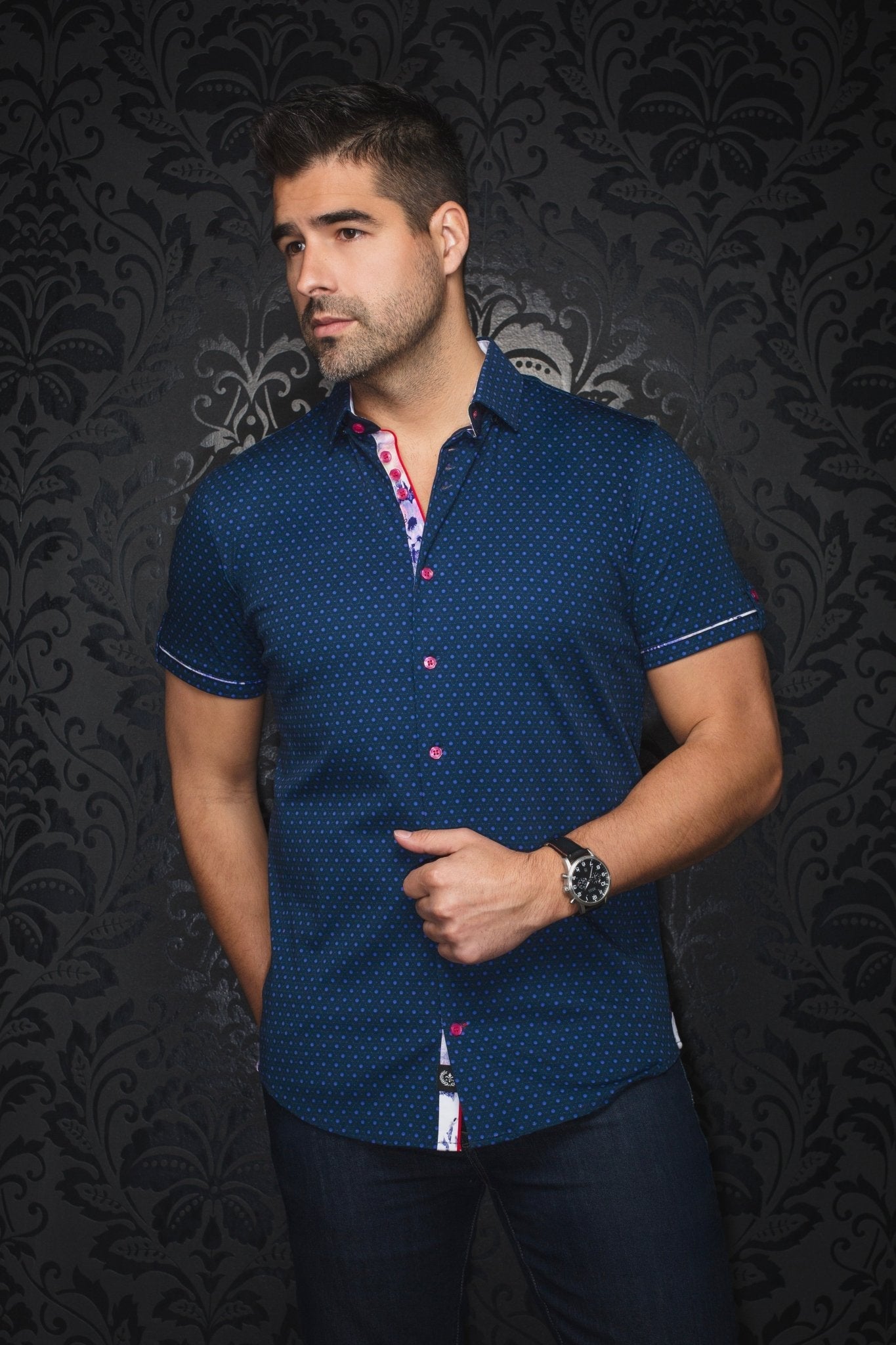MANCHES COURTES EXTENSIBLE | OSLIN, Navy Fuchsia - AU NOIR