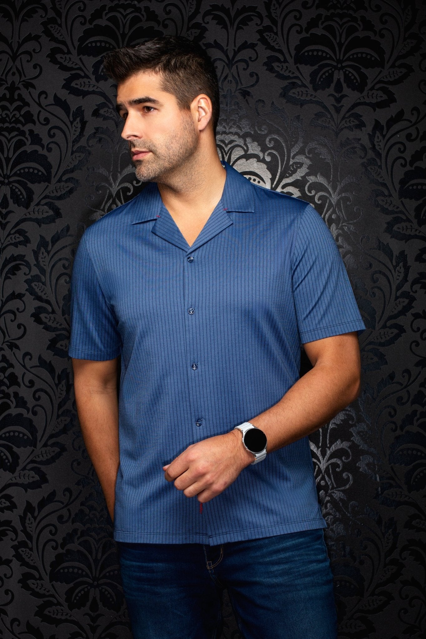 Manches Courtes Flat Collar | DRYSCAPE, Navy - AU NOIR