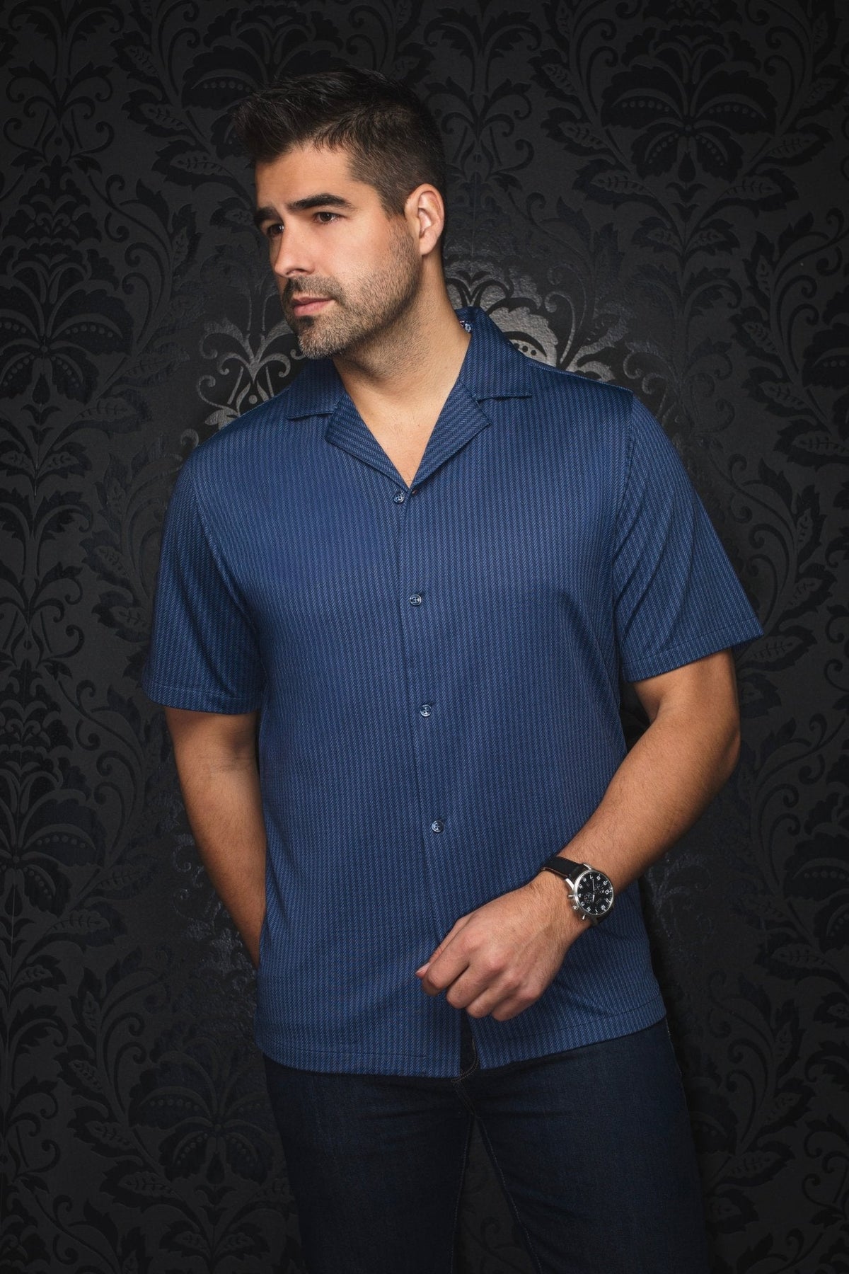 Manches Courtes Flat Collar | WAIKIKI, Blue - AU NOIR