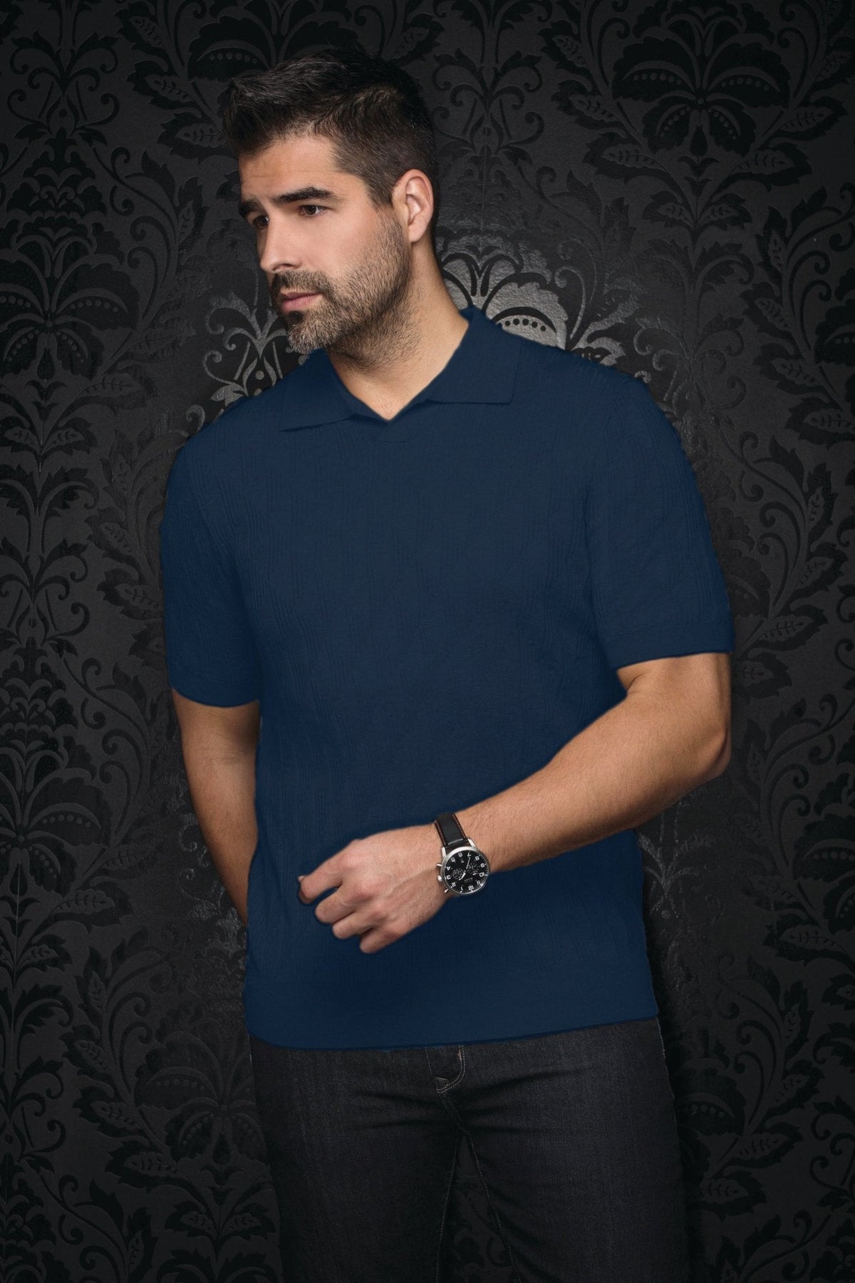 POLO LAINE DE MÉRINOS | LOWICK, Navy - AU NOIR