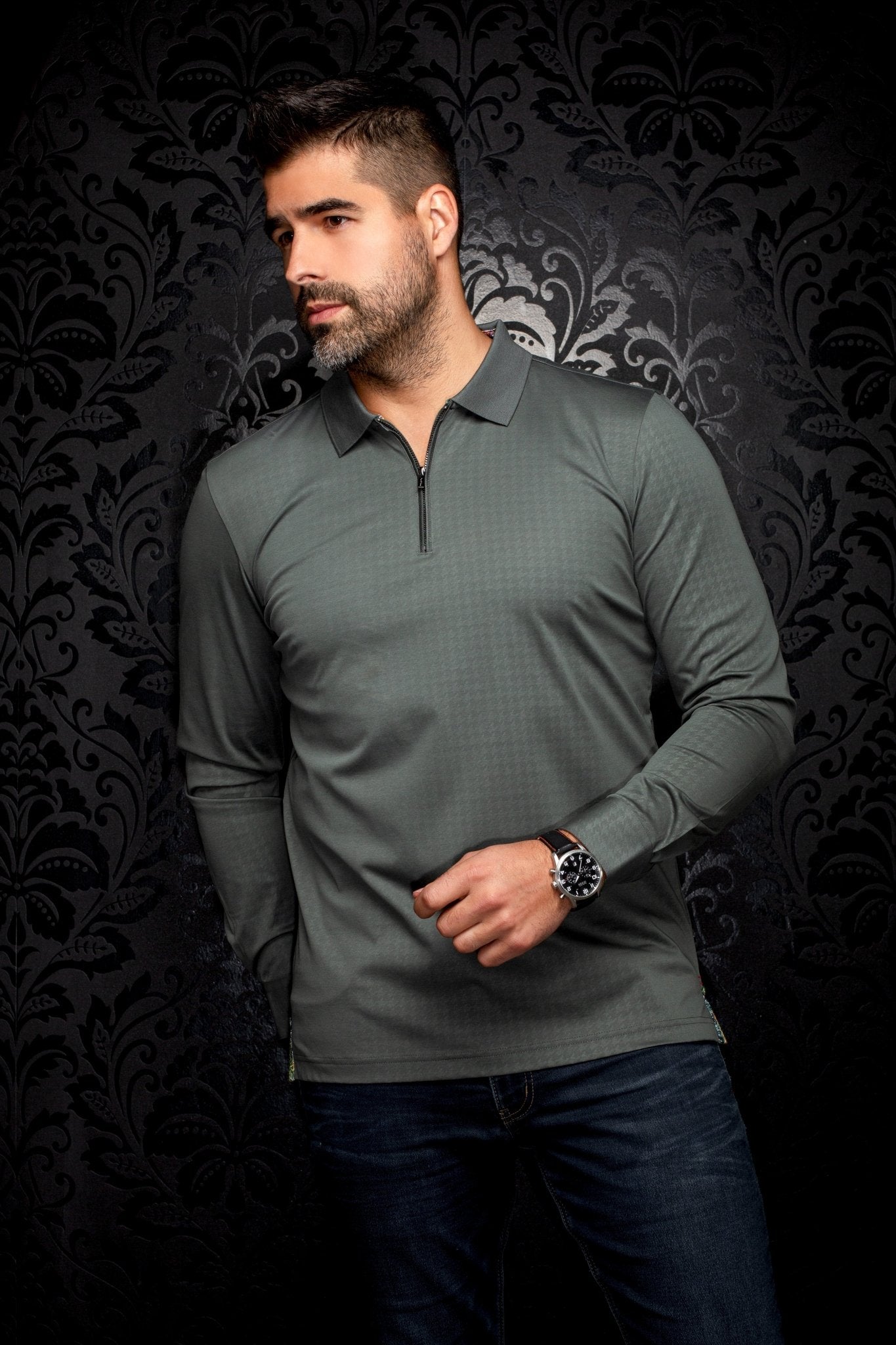 POLO MANCHES LONGUES | BENTLEY, Olive - AU NOIR