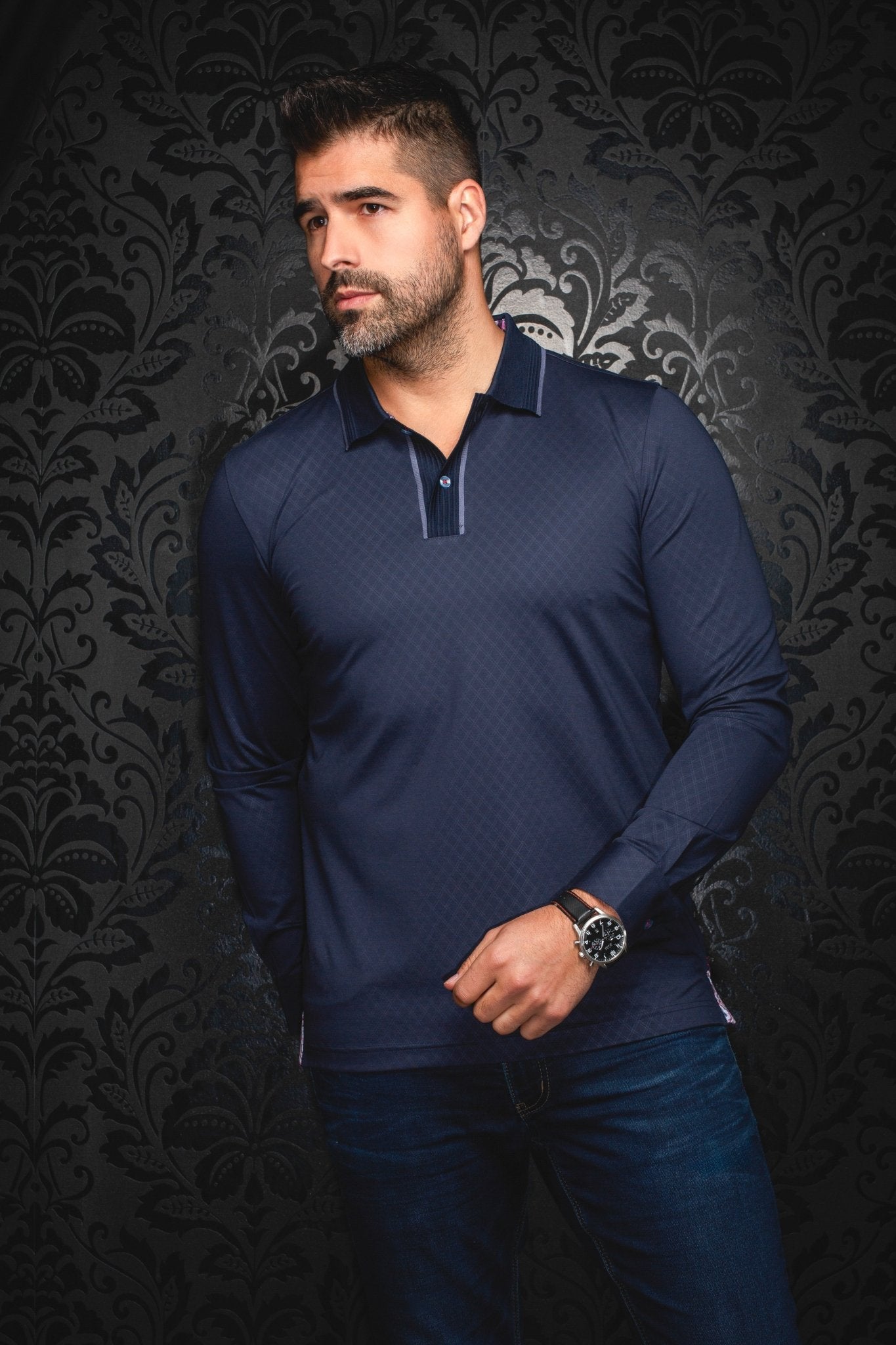 POLO MANCHES LONGUES | KANT, Navy - AU NOIR