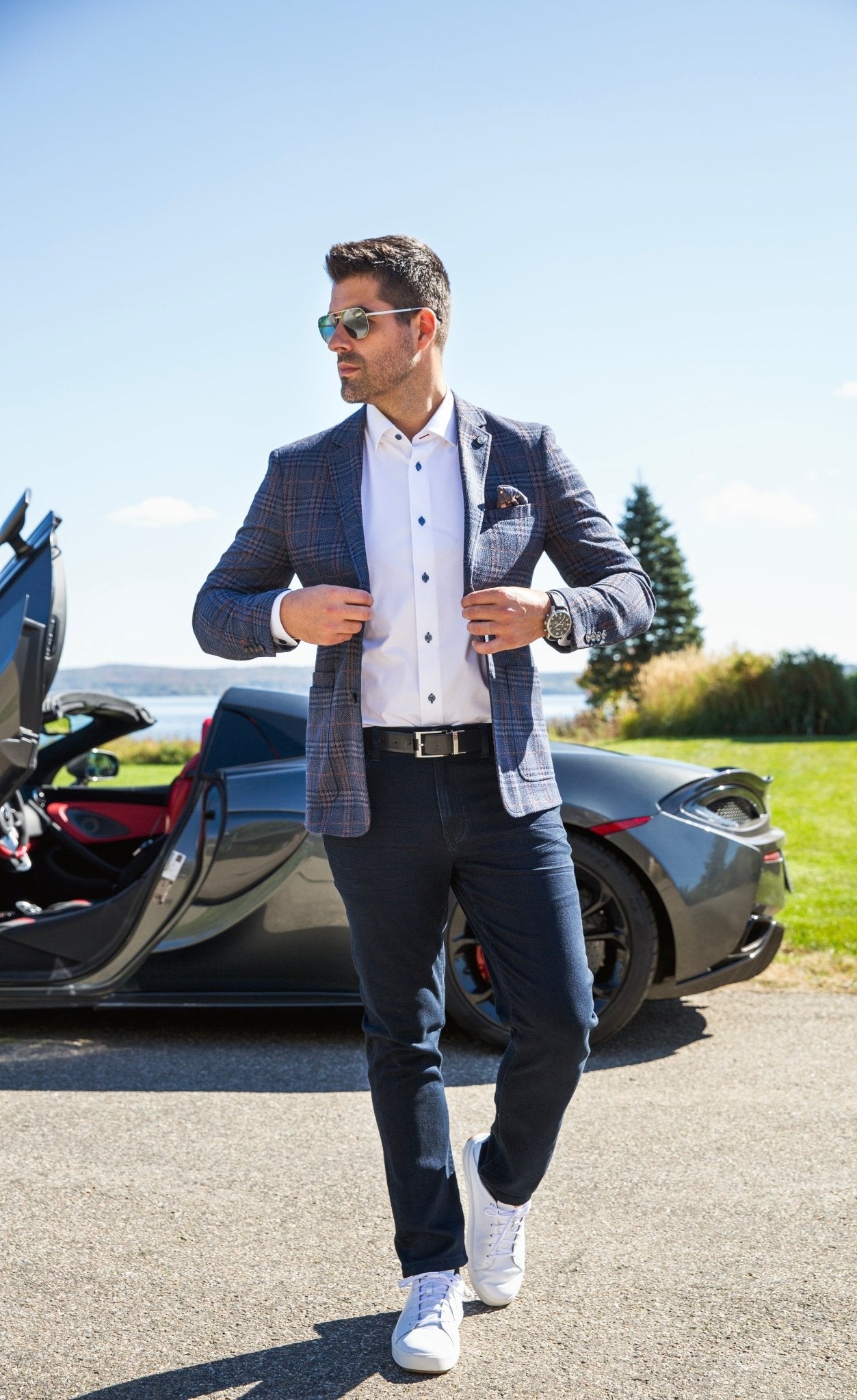 VESTON | CENTURY PLAID, Navy - AU NOIR